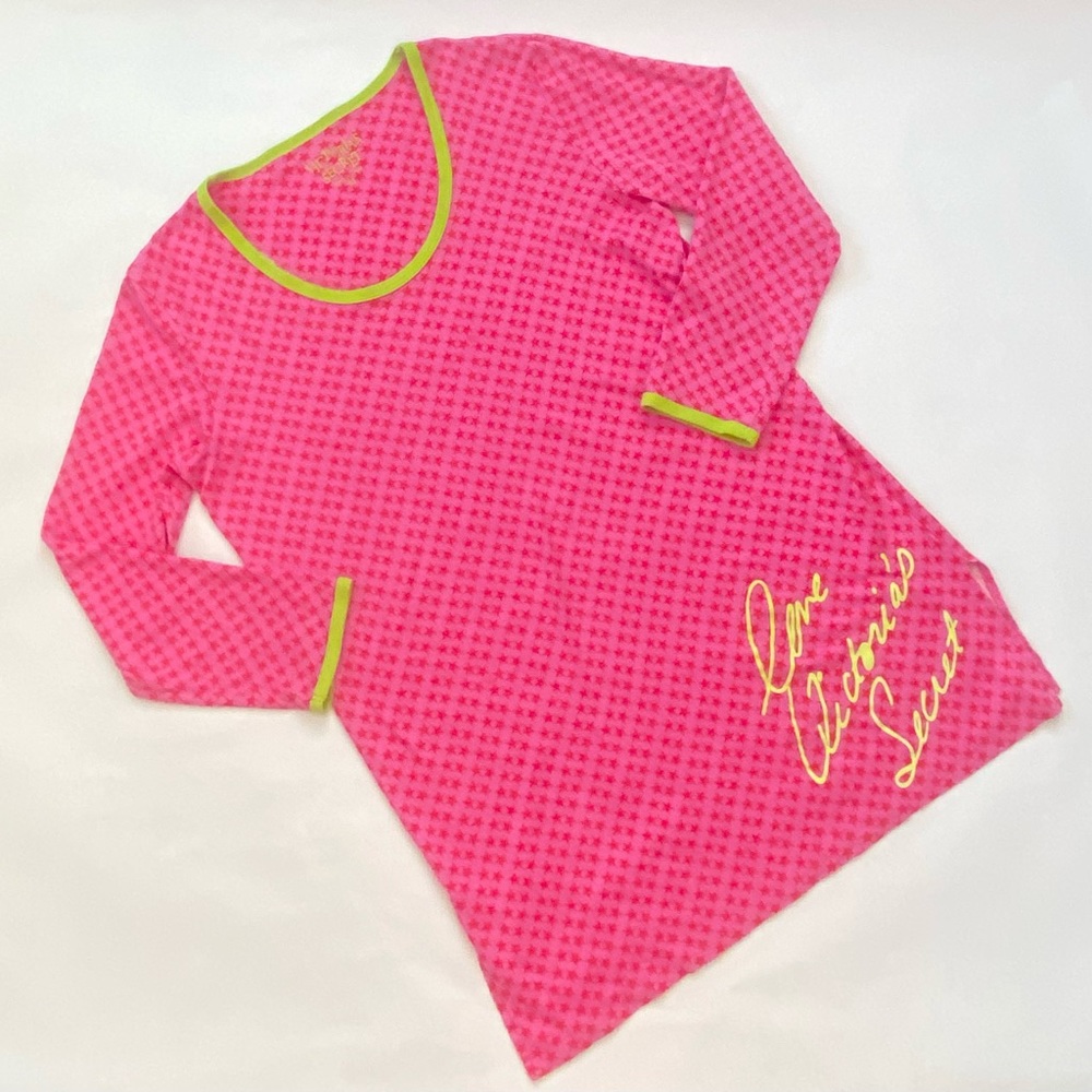 Y2K Victoria’s Secret Pink Green Star Print PJ Sleep Shirt Vintage Pajamas 🔥 - Picture 2 of 8